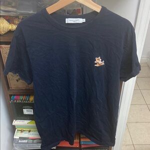 MAISON KITSUNE Dark Blue Tee with Fox Relaxing 🦊 Patch